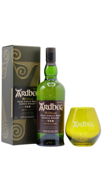 Ardbeg - Islay Single Malt Scotch 10 year old Whisky (Includes Branded Glass)