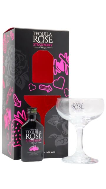 Tequila Rose - Original Strawberry Cream Liqueur Miniature & Coupe Glass Gift Pack