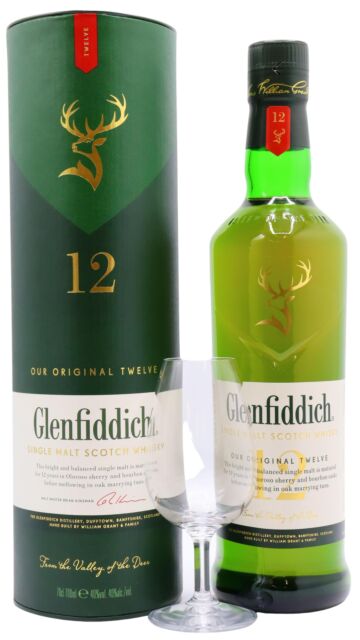 Glenfiddich - Speyside Single Malt Scotch 12 year old Whisky (Includes Tasting Glass)