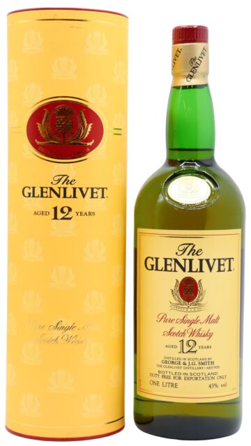 Glenlivet - Pure Single Malt Scotch 12 year old Whisky (1980's Bottling) (1 Litre)