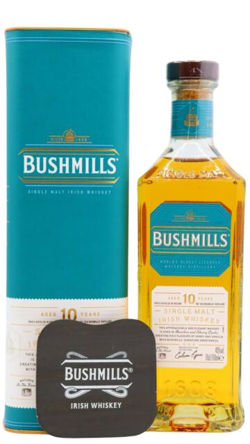 Bushmills - Irish Single Malt 10 year old Whiskey (Includes Coaster)