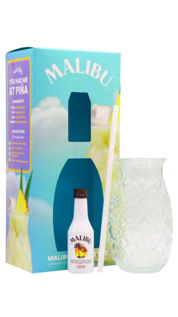 Malibu - Coconut Rum Liqueur Pineapple Glass Gift Pack