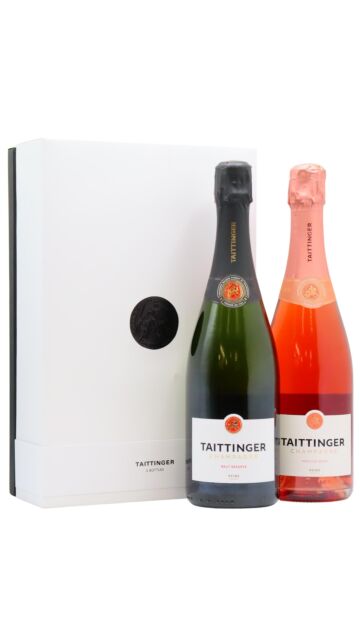 Taittinger - Brut Reserve NV, Prestige Rose NV Champagne (2 x 75cl) (Includes Gift Box)