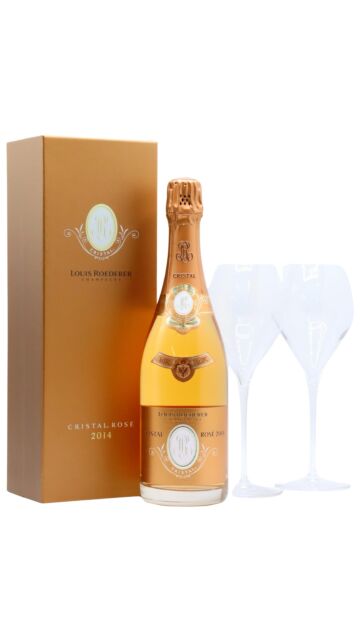 Louis Roederer - Cristal Rose 2014 Champagne (Includes Champagne Flutes)