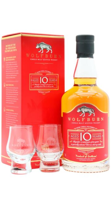 Wolfburn - Oloroso Sherry Cask Highland Single Malt Scotch 10 year old Whisky (Includes Tasting Glasses)