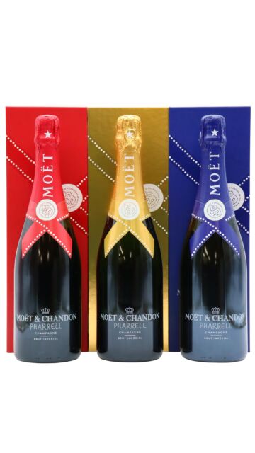 Moet & Chandon - Pharrell Williams Limited Edition - Imperial Brut NV - Blue, Gold & Red Champagne (3 x 75cl)