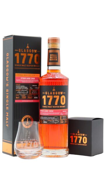 Glasgow 1770 - Syrah Wine Cask Unpeated Single Malt Scotch 5 year old Whisky (Includes Branded Glass)