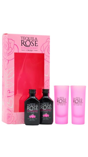 Tequila Rose - Strawberry Cream Liqueur Miniatures & Pink Shot Glasses Gift Pack