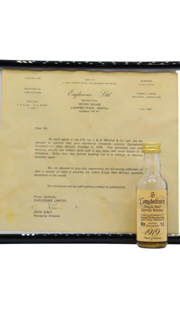 Springbank - Campbeltown Single Malt Scotch 1919 50 year old Whisky Miniature