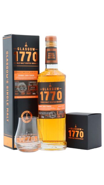 Glasgow 1770 - Small Batch Series - Cognac Cask Lightly Peated Single Malt Scotch 6 year old Whisky (Includes Branded Glass)