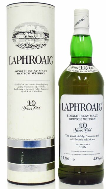 Laphroaig - Islay Single Malt Scotch 10 year old Whisky (1980's Bottling) (1 Litre)
