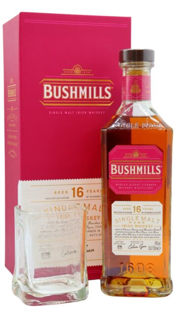 Bushmills - Irish Single Malt 16 year old Whiskey (Includes Branded Glass)