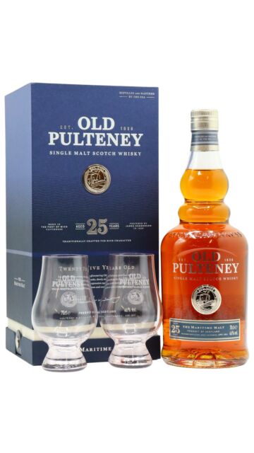 Old Pulteney - Single Malt Scotch 25 year old Whisky (Includes Glencairn Glasses)