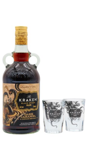 Kraken - Dark Caramel & Cornish Sea Salt Black Spiced Rum (Includes Shot Glasses)