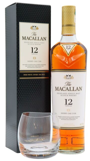 The Macallan - Sherry Oak Single Malt Scotch 12 year old Whisky (Includes Tasting Glass)