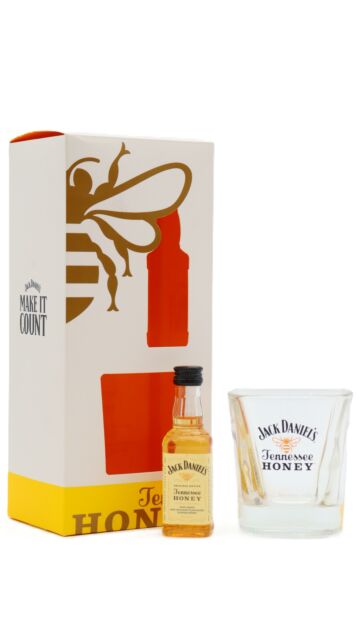 Jack Daniel's - Tennessee Honey Whiskey Liqueur Miniature & Glass Gift Pack