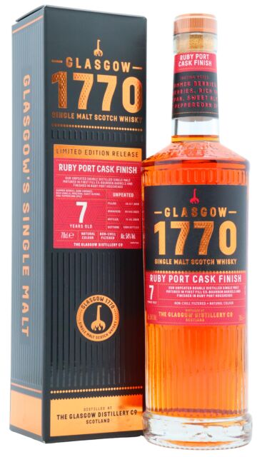 Glasgow 1770 - Ruby Port Cask Finish Batch #2 Single Malt Scotch 2018 7 year old Whisky