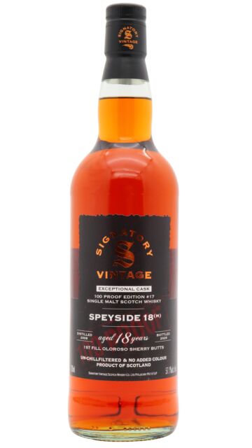 Undisclosed Speyside - (M) Signatory Vintage 100 Proof Exceptional Cask Batch #17 2008 18 year old Whisky
