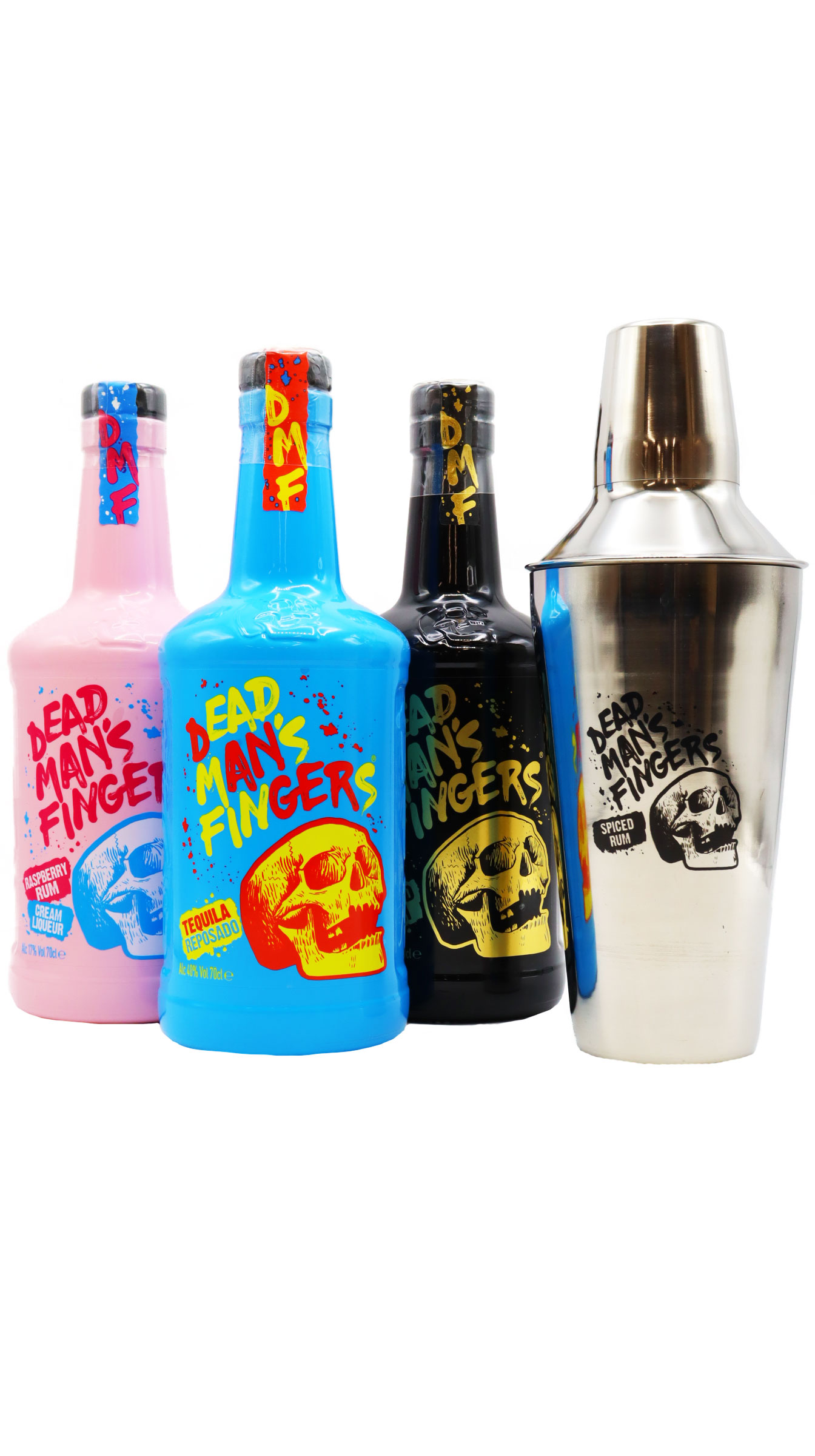 Dead Man's Fingers Cocktail Shaker, Spiced Rum, Reposado Tequila & Raspberry Cream Liqueur Spirit Bundle