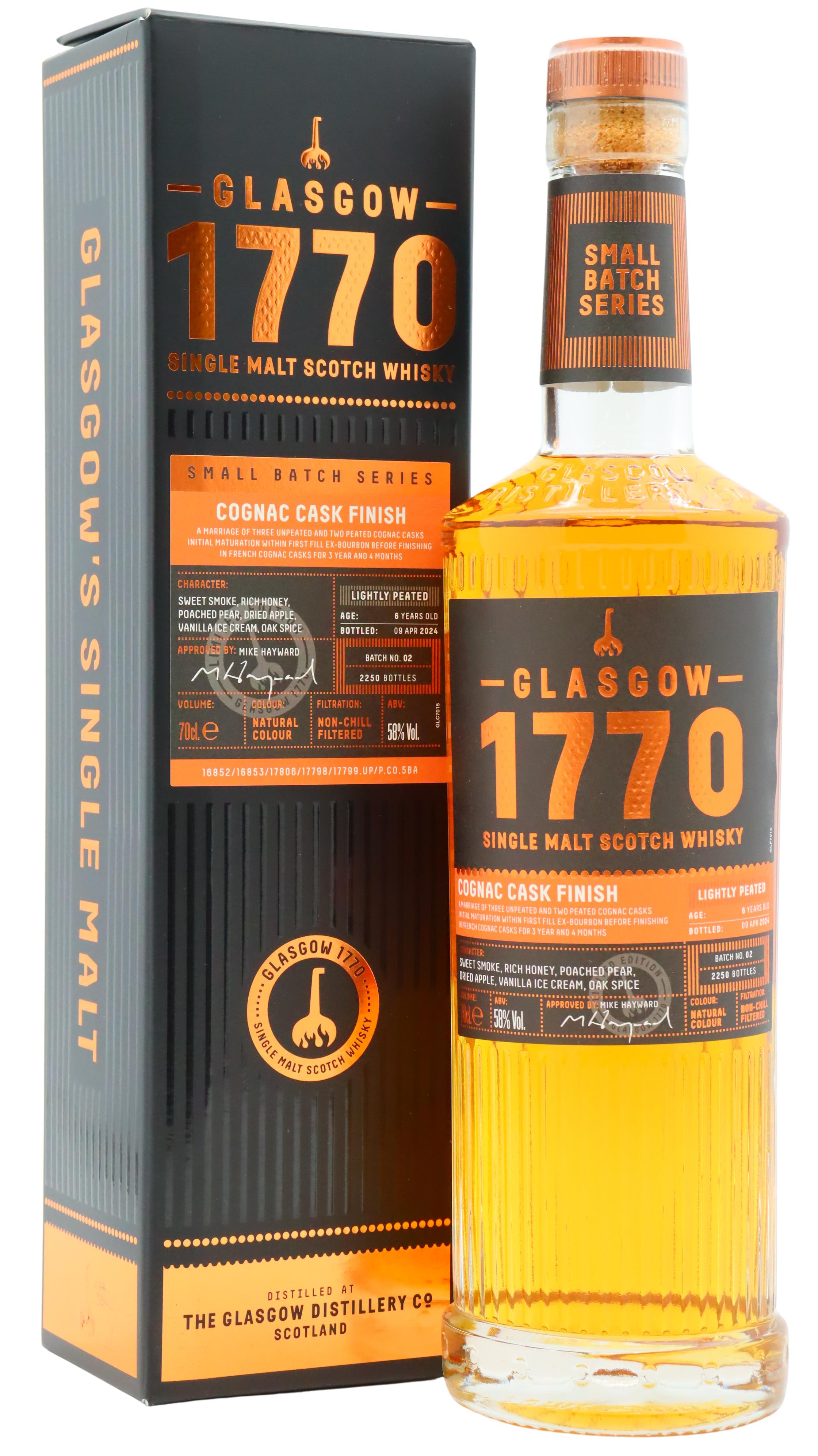 Glasgow 1770 Small Batch Series - Cognac Cask Lightly Peated Si 6 Year Old Whisky